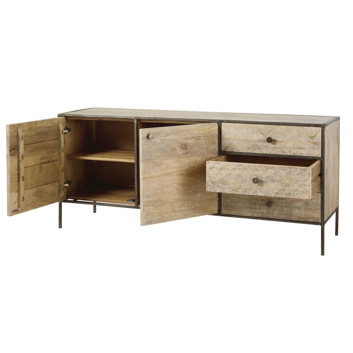 YAOUNDE - Solid Mango Wood and Metal 2-Door 3-Drawer Sideboard – image 3