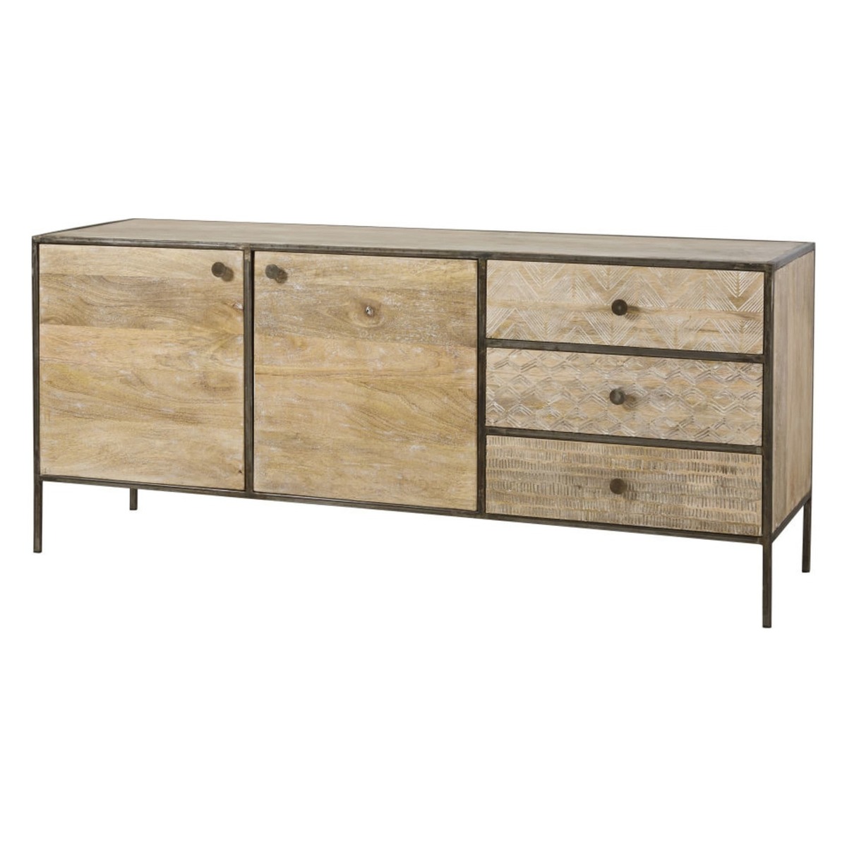 YAOUNDE - Solid Mango Wood and Metal 2-Door 3-Drawer Sideboard – image 2