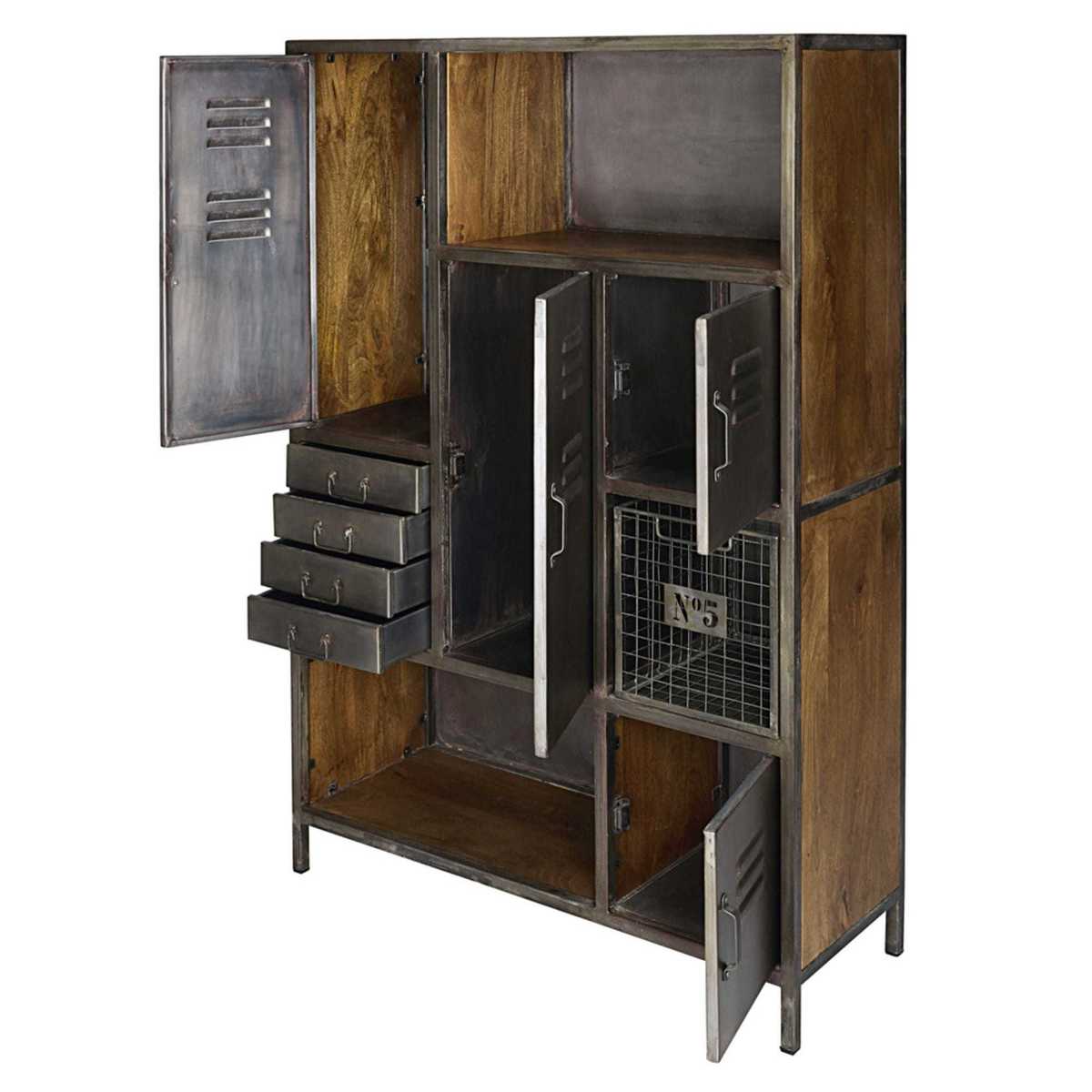 Mango wood and metal 4-door 4-drawer storage cabinet Lewis – image 3