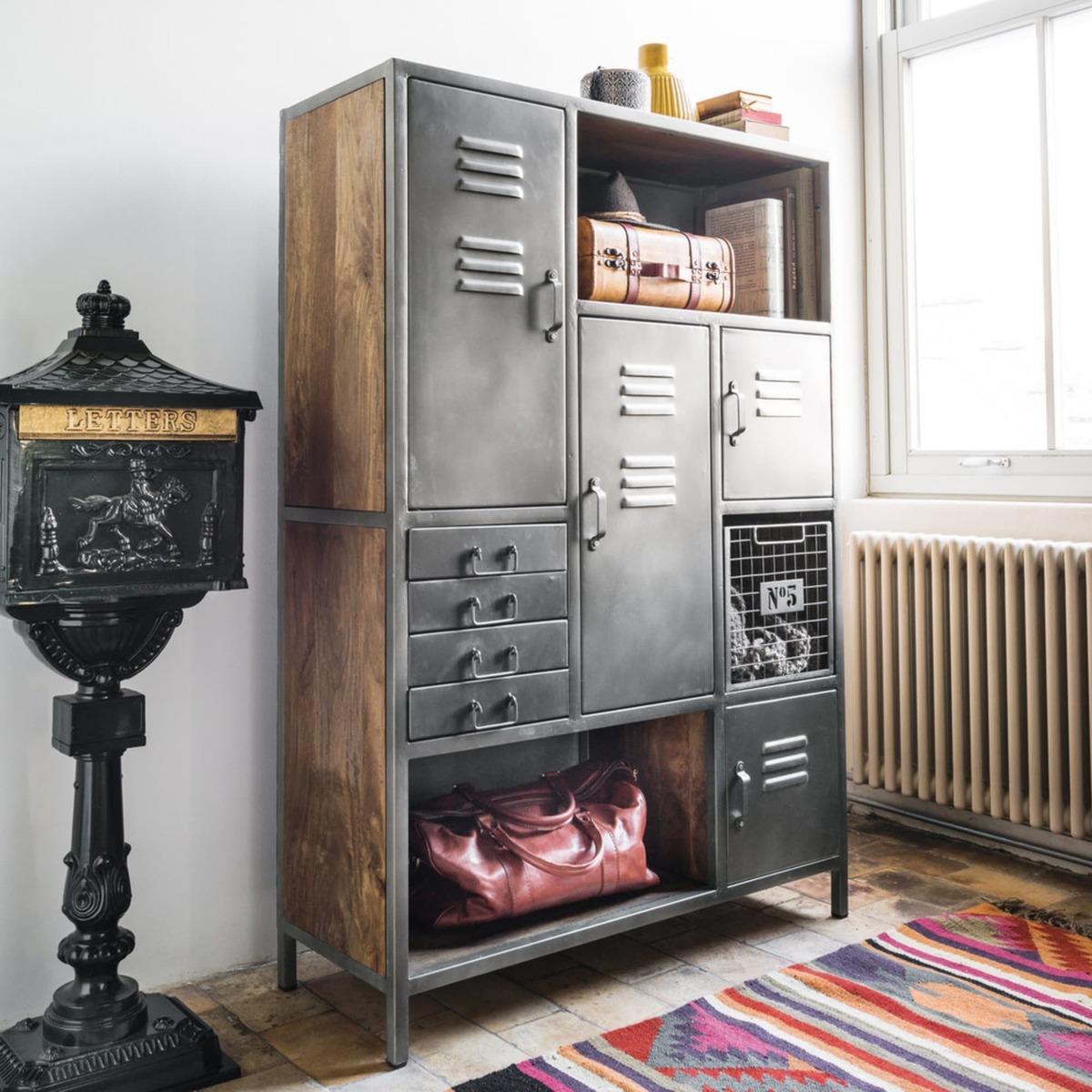 Mango wood and metal 4-door 4-drawer storage cabinet Lewis – image 5