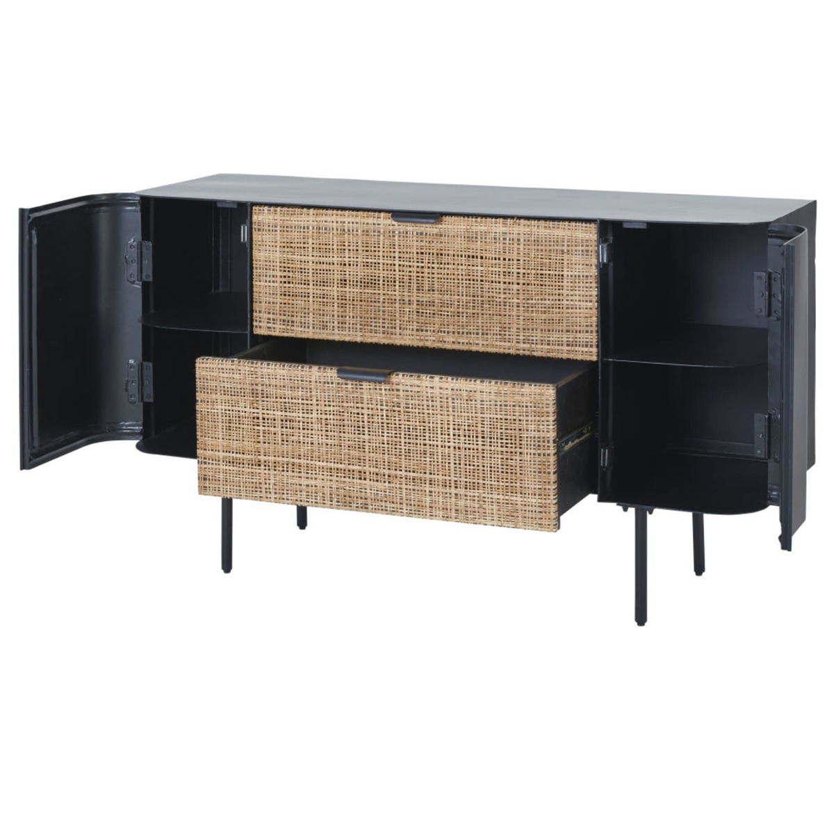 Black Metal and Rattan Canework 2-Door 2-Drawer Sideboard Kirimbi – image 2