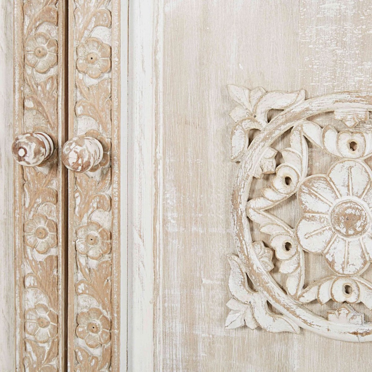 MAMBOK - White metal and sculpted mango wood 3-door sideboard – image 4