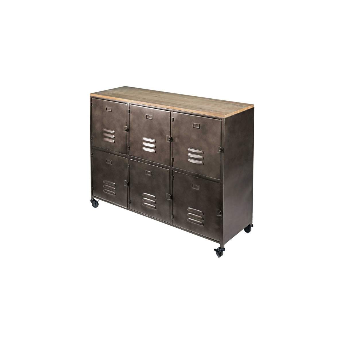 WAYNE - Metal and Pine 6-Door Wheeled Sideboard – image 2