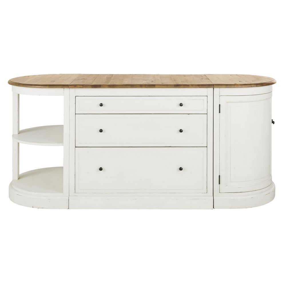 Modular central kitchen island shelving unit with 2 doors in ivory recycled pine – image 4