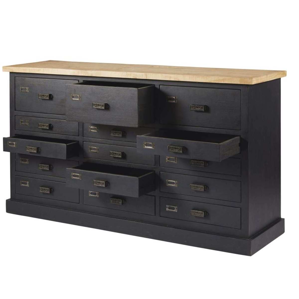 BARRY - Matte Black Solid Mango Wood and Recycled Pine 15-Drawer Bar – image 3