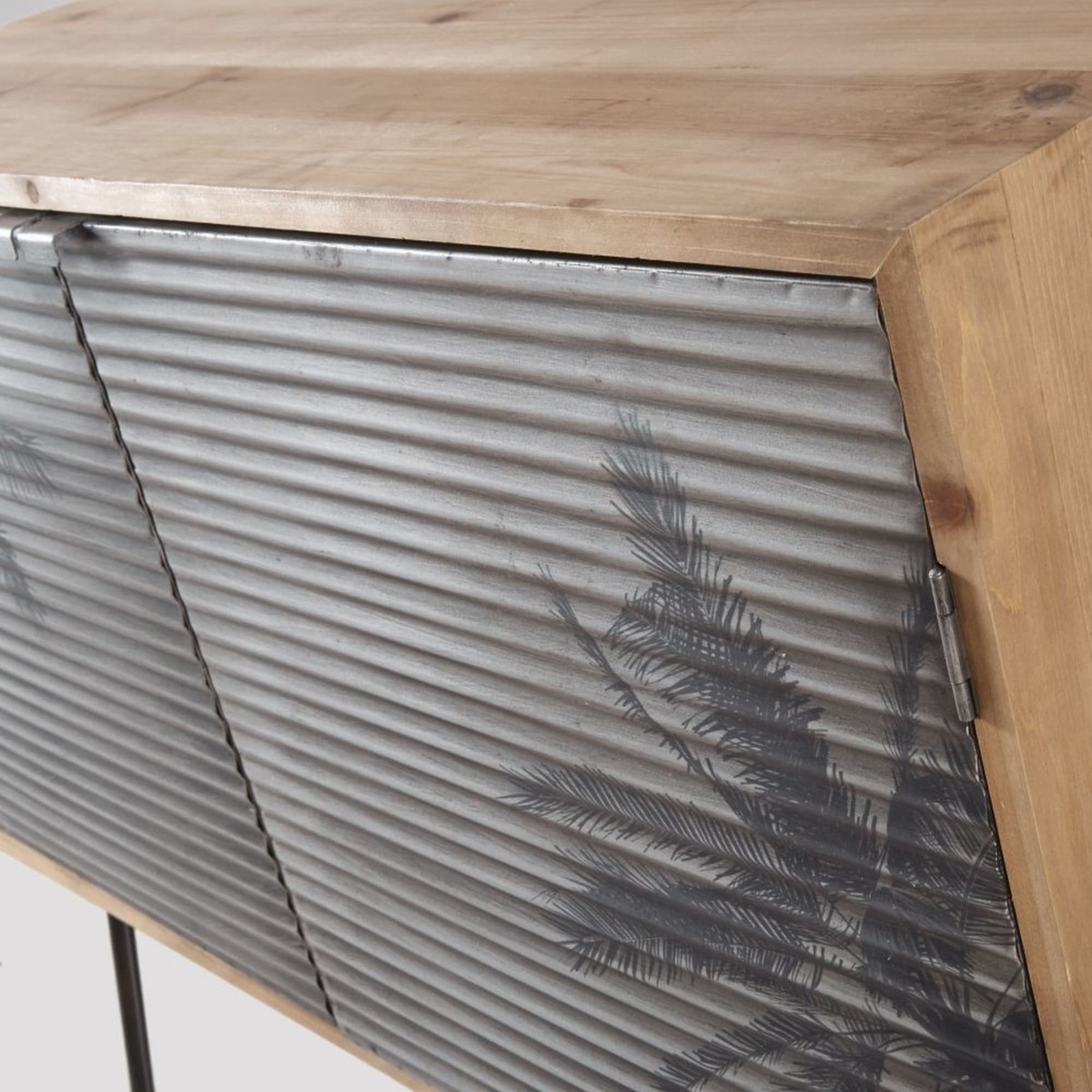 Solid Pine and Grey Palm Tree Print Metal 2-Door Sideboard Santa Cruz – image 2
