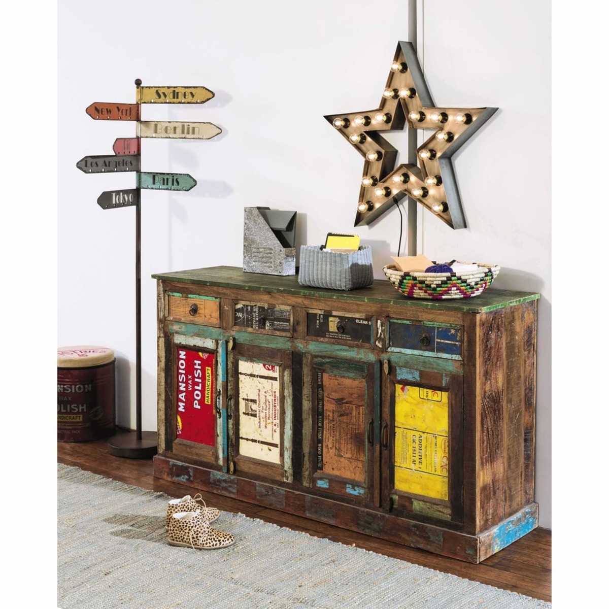RÉCUP - Multicoloured Recycled Wood Sideboard, W 165 – image 3