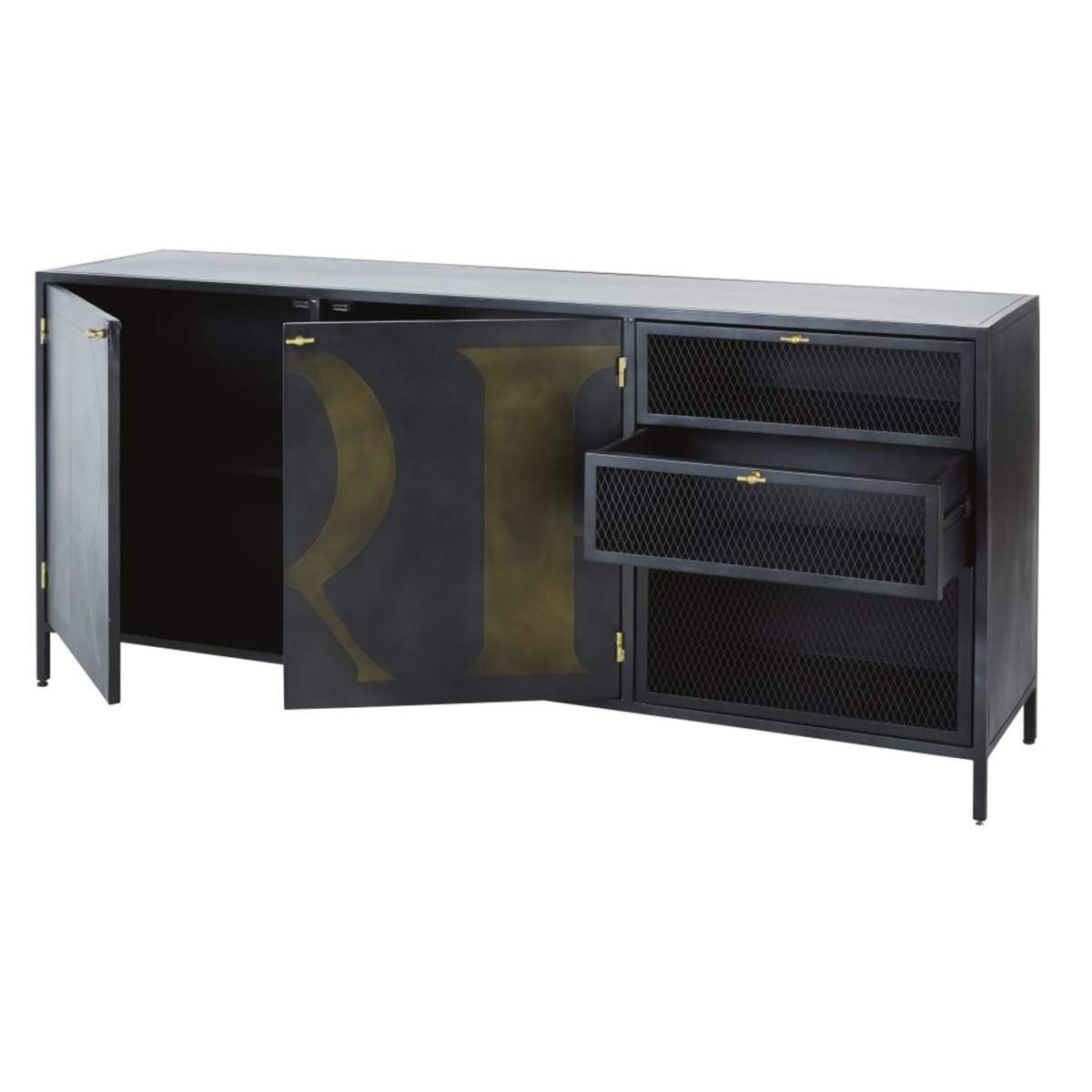 Printed Anthracite Grey Metal 2-Door 3-Drawer Sideboard Rockefeller – image 2