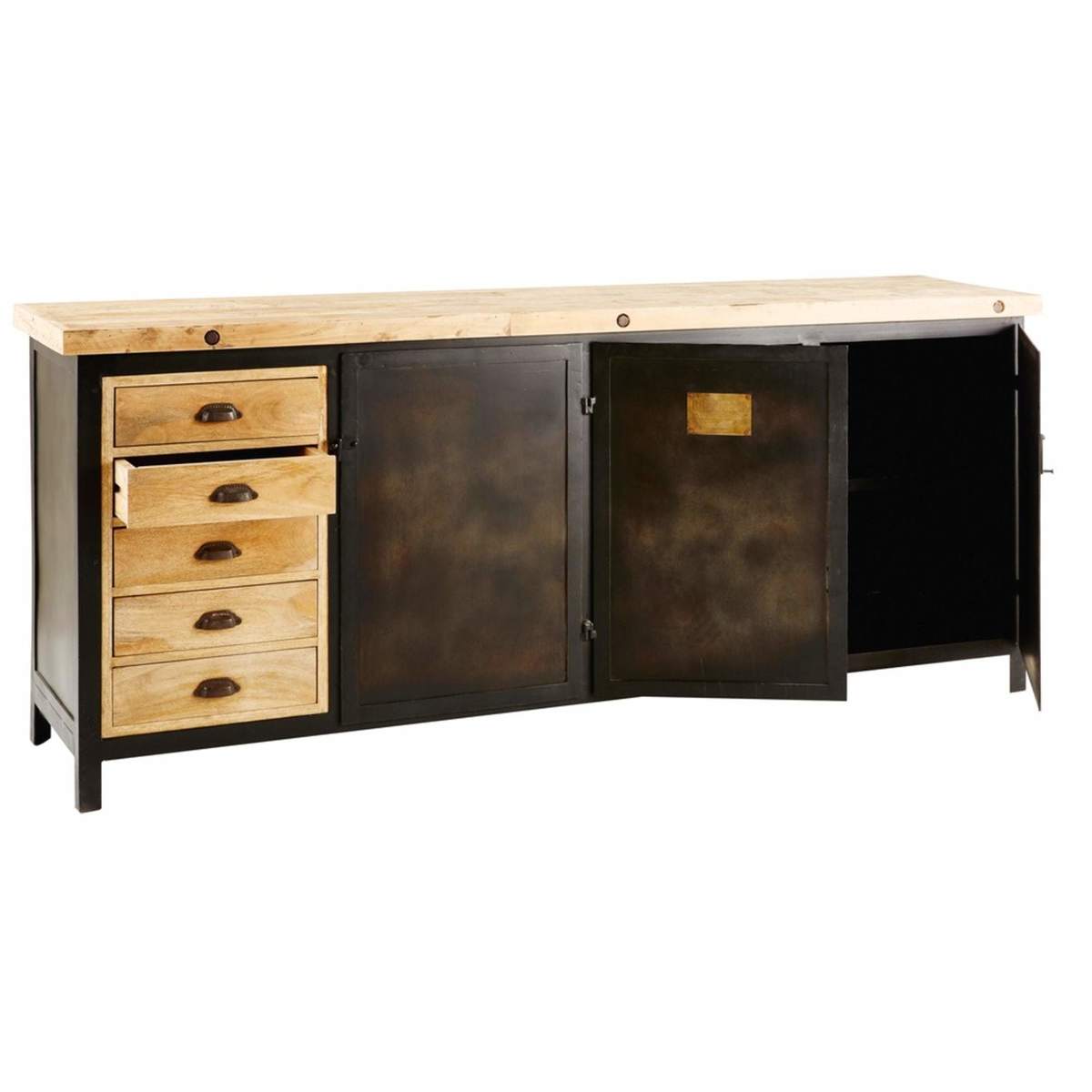 COLOMBUS - Solid Mango Wood and Black Metal 3-Door 5-Drawer Sideboard – image 3