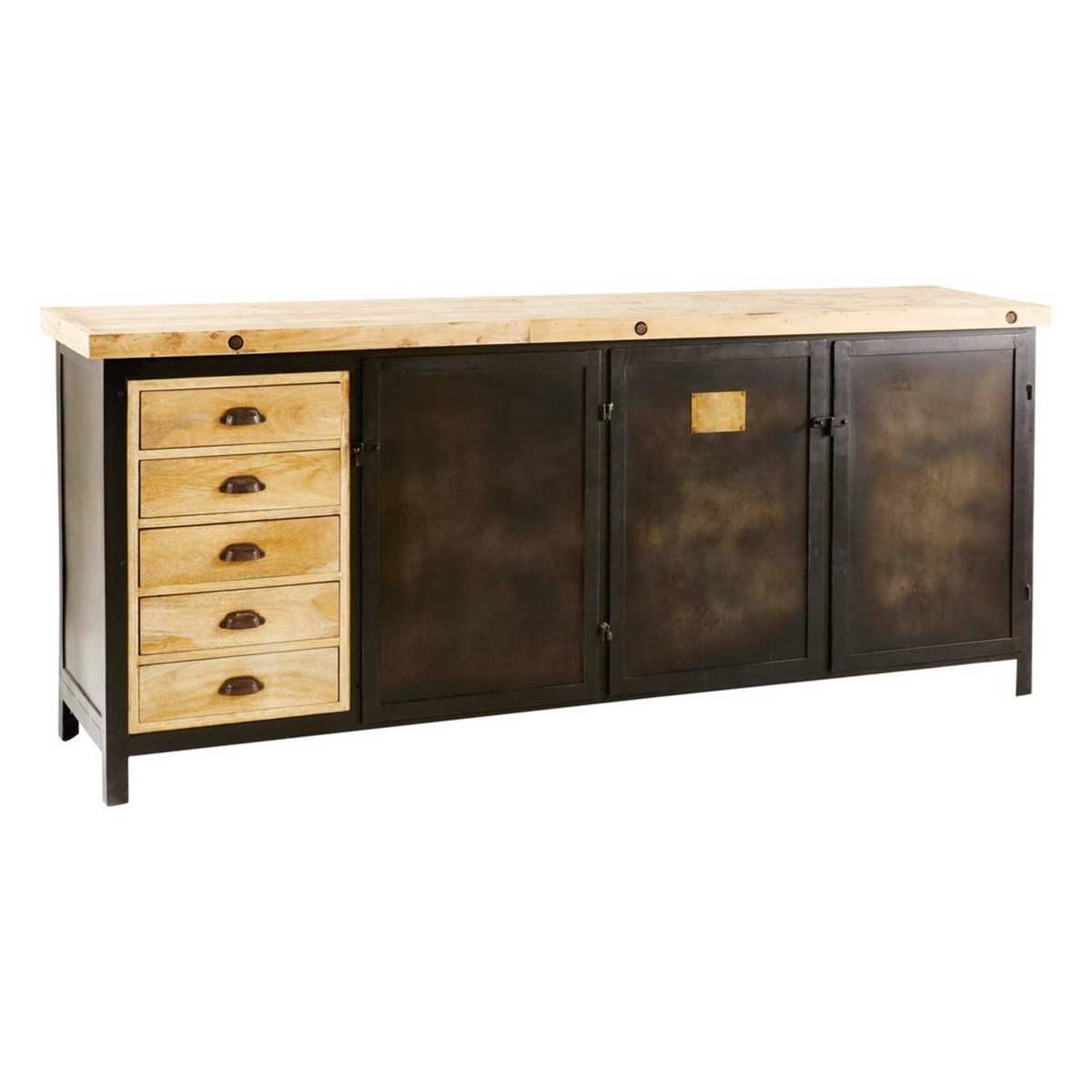COLOMBUS - Solid Mango Wood and Black Metal 3-Door 5-Drawer Sideboard – image 2