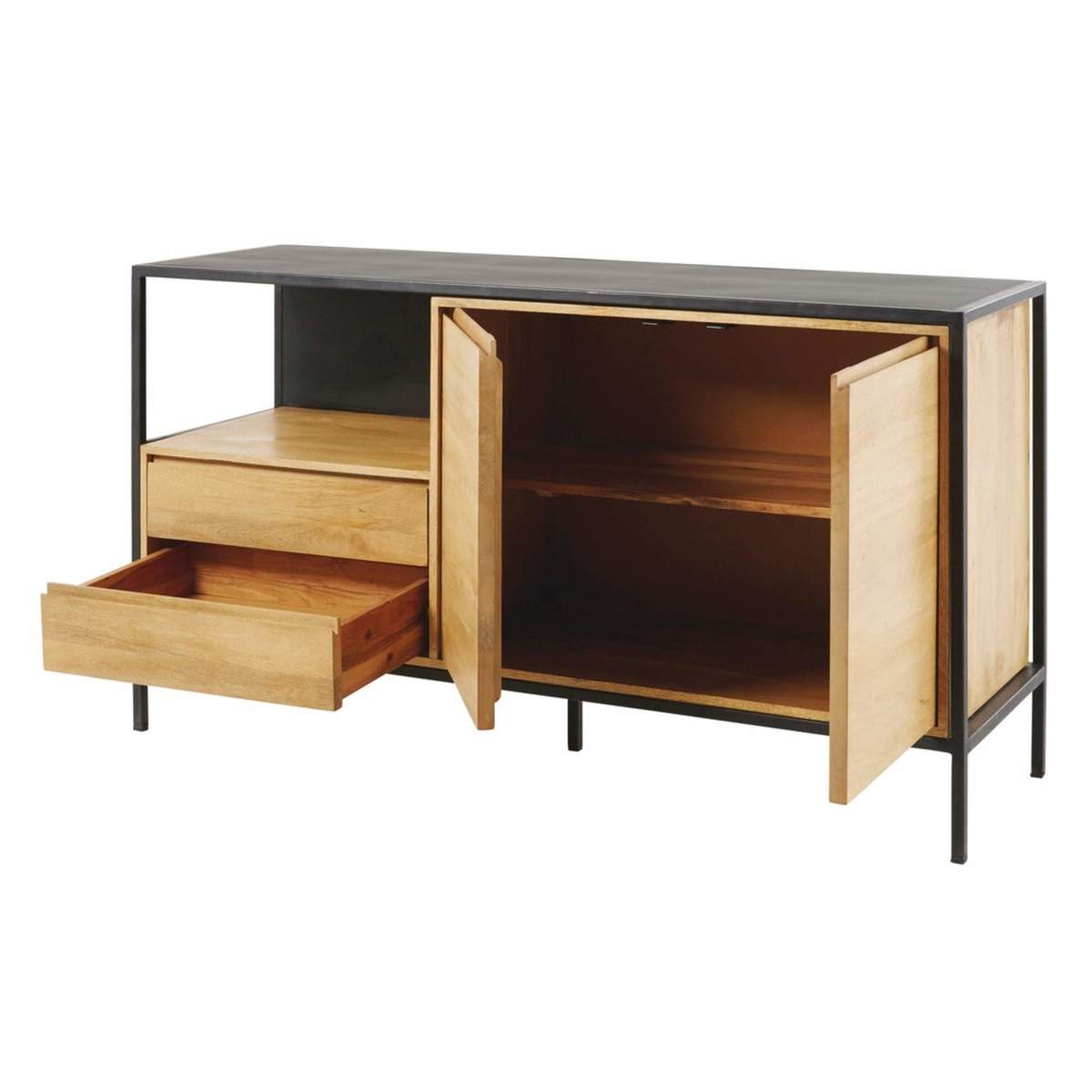 WAYAMPI - Solid Mango Wood and Black Metal 2-Door 2-Drawer Sideboard – image 3