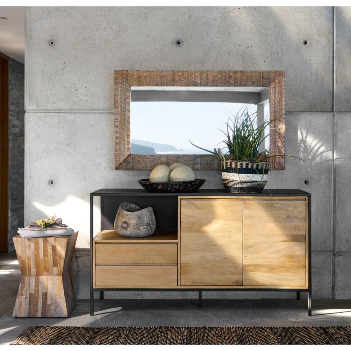 WAYAMPI - Solid Mango Wood and Black Metal 2-Door 2-Drawer Sideboard – image 8