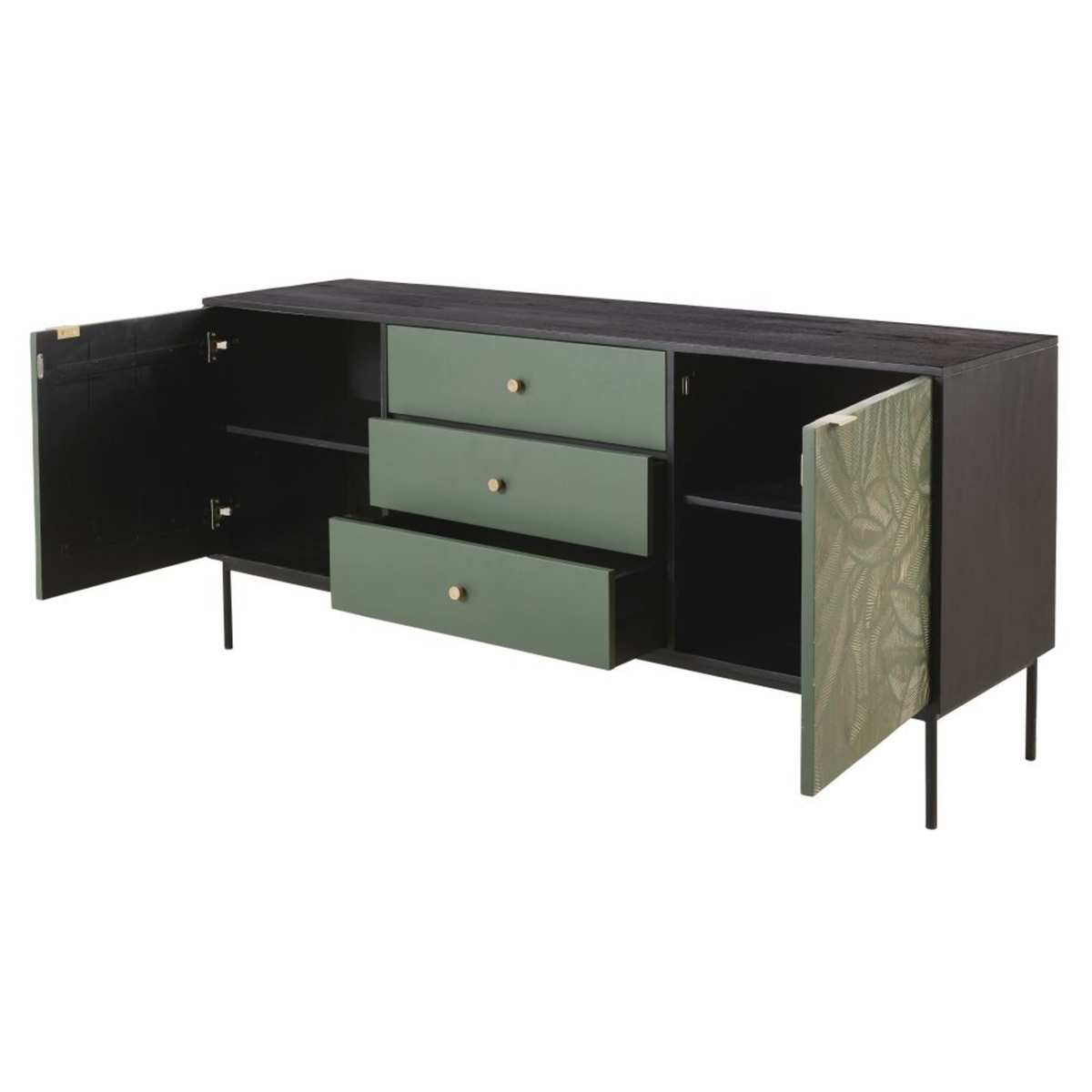 Carved Solid Green Mango Wood 2-Door 3-Drawer Sideboard Manaos – image 2