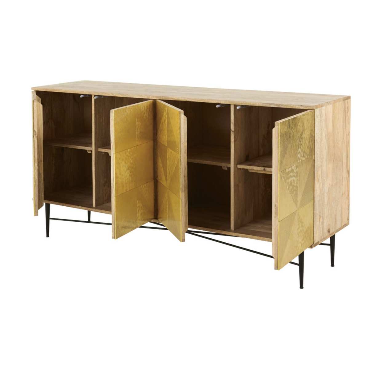 4-Door Solid Mango Wood and Golden Hammered Metal Sideboard Moscova – image 2
