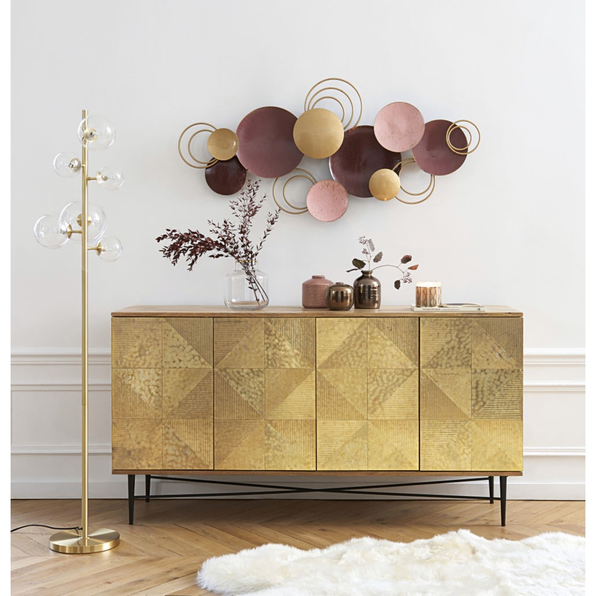 4-Door Solid Mango Wood and Golden Hammered Metal Sideboard Moscova – image 4