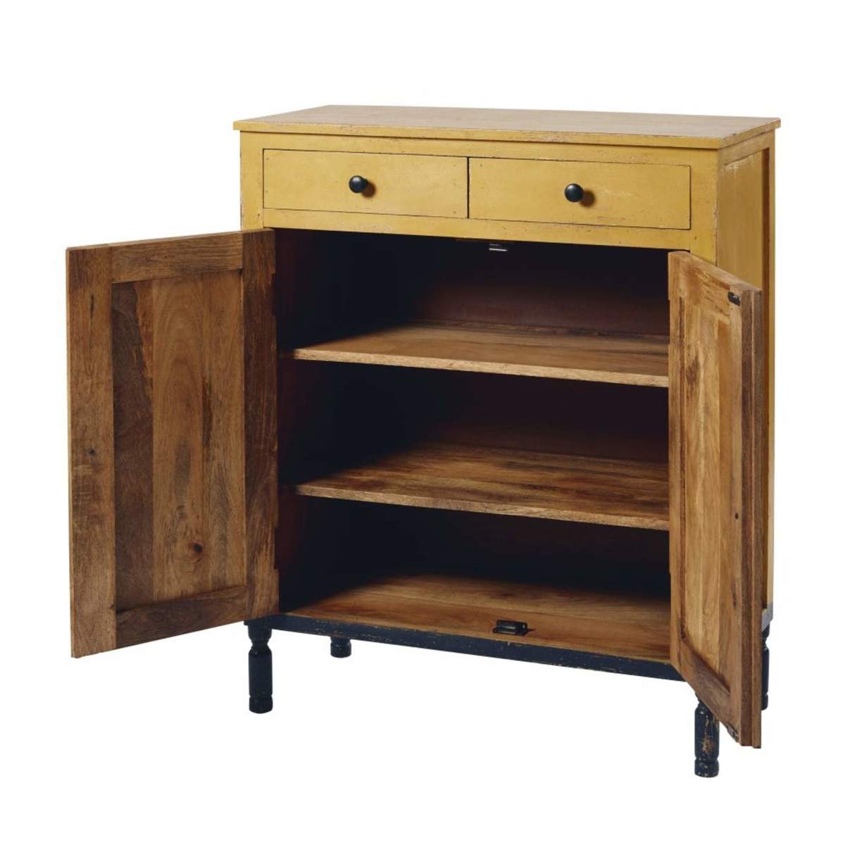 TIAGO - Yellow and Black Solid Mango Wood 2-Door 2-Drawer Tall Sideboard – image 3