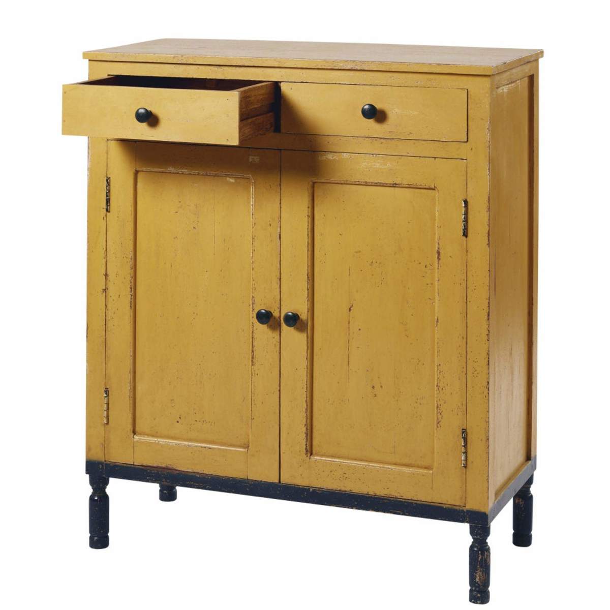 TIAGO - Yellow and Black Solid Mango Wood 2-Door 2-Drawer Tall Sideboard – image 4