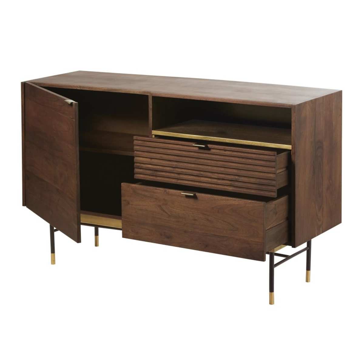 Black Metal and Acacia 1-Door 2-Drawer Sideboard Sterling – image 3