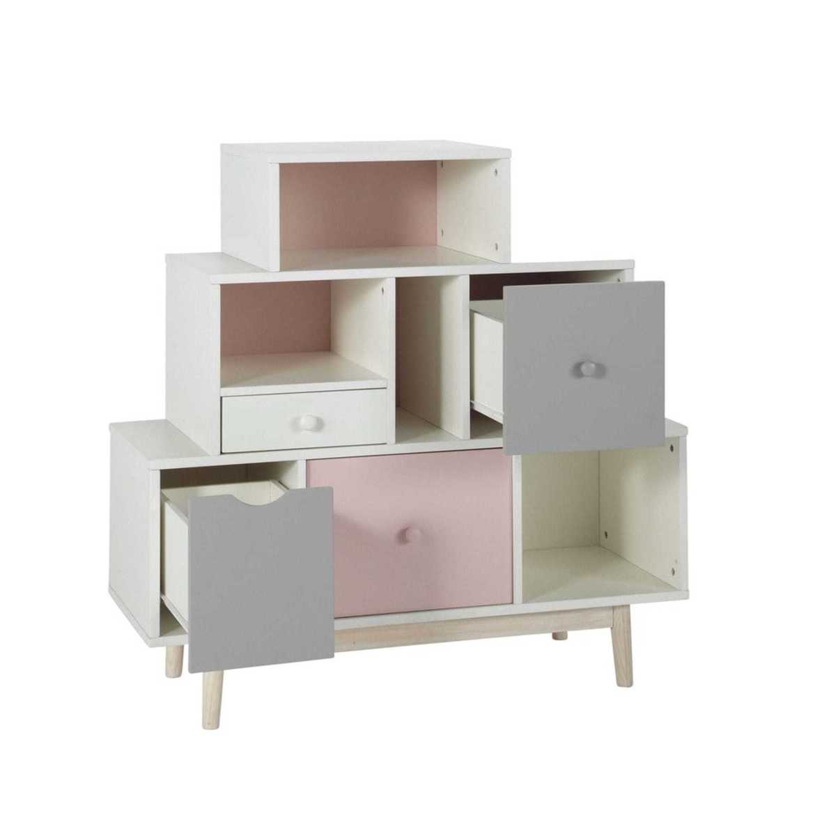 Storage Cabinet with 4 White, Pink and Grey Drawers Blush – image 3
