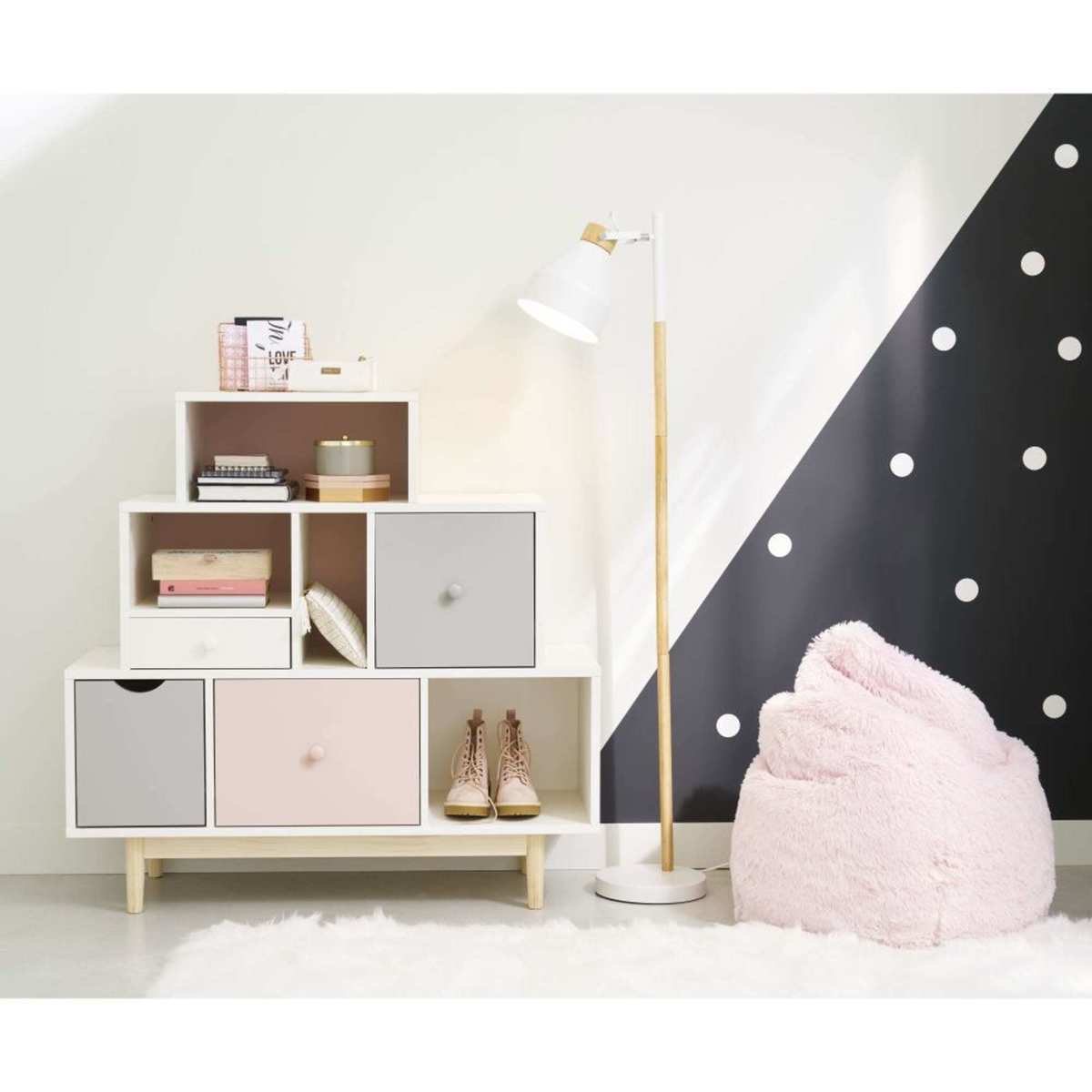 Storage Cabinet with 4 White, Pink and Grey Drawers Blush – image 5