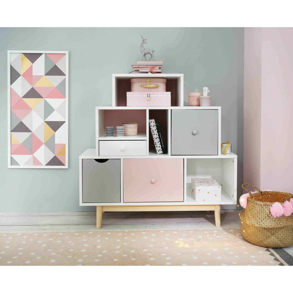 Storage Cabinet with 4 White, Pink and Grey Drawers Blush – image 6