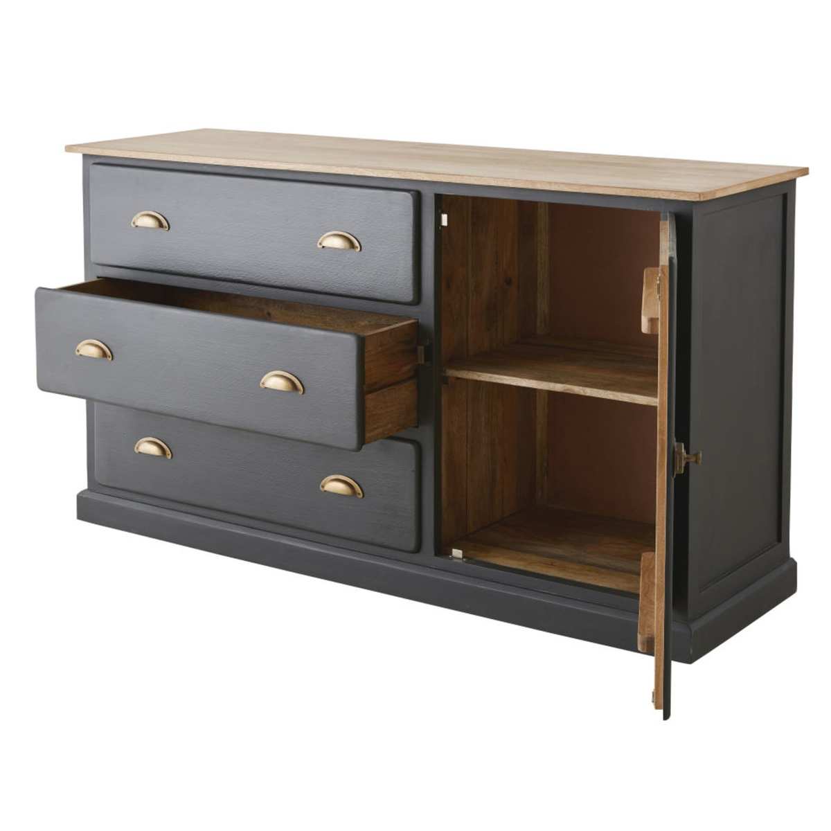 Slate Grey Solid Mango Wood 1-Door 3-Drawer Sideboard Cezanne – image 2