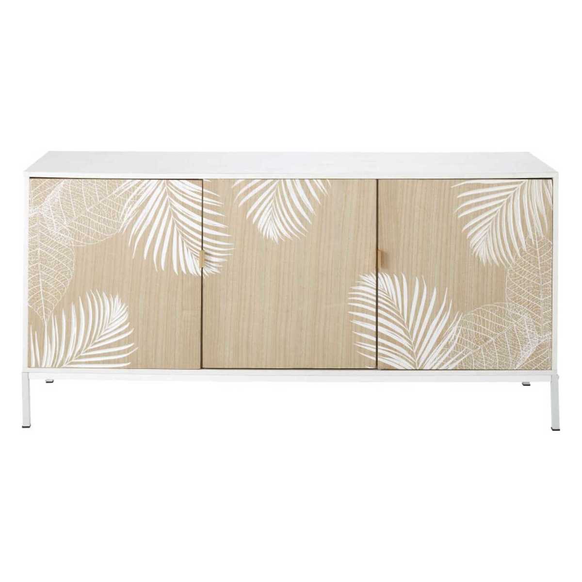 Two-Tone White Foliage Print 3-Door Sideboard Caracas – image 1
