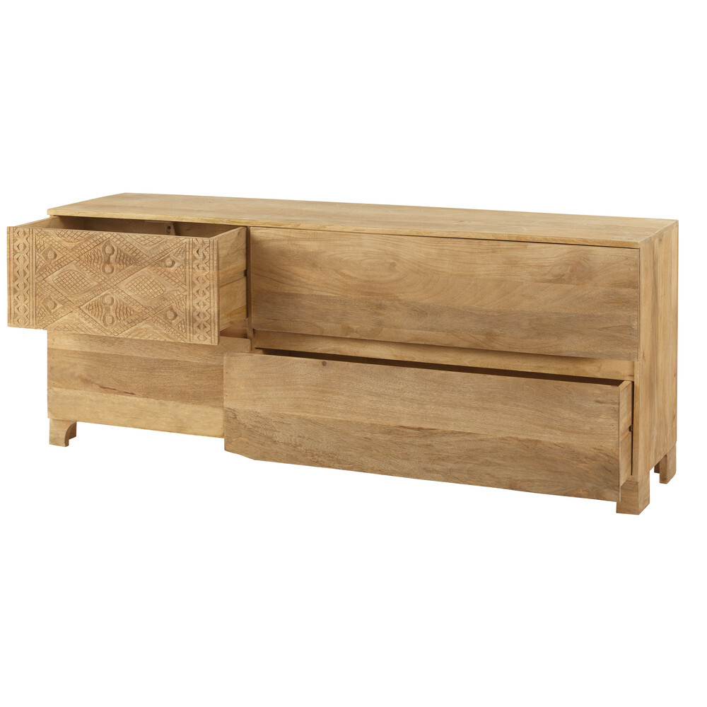 Carved Solid Mango Wood 4-Drawer Sideboard – image 7