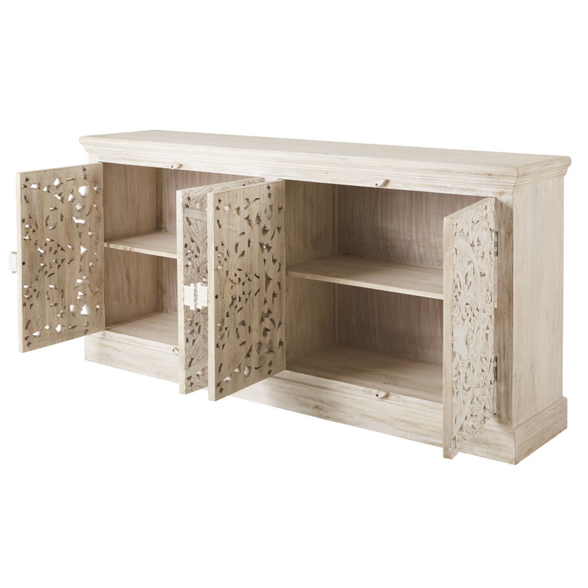 Carved White Solid Mango Wood 4-Door Sideboard Kerala – image 2
