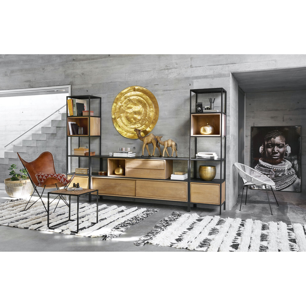 Solid Mango Wood and Black Metal 2-Door 1-Drawer Sideboard – image 3