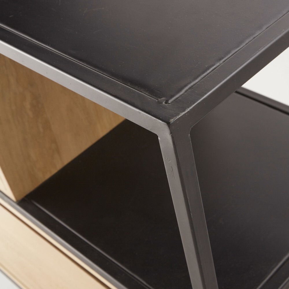 Solid Mango Wood and Black Metal 2-Door 1-Drawer Sideboard – image 4
