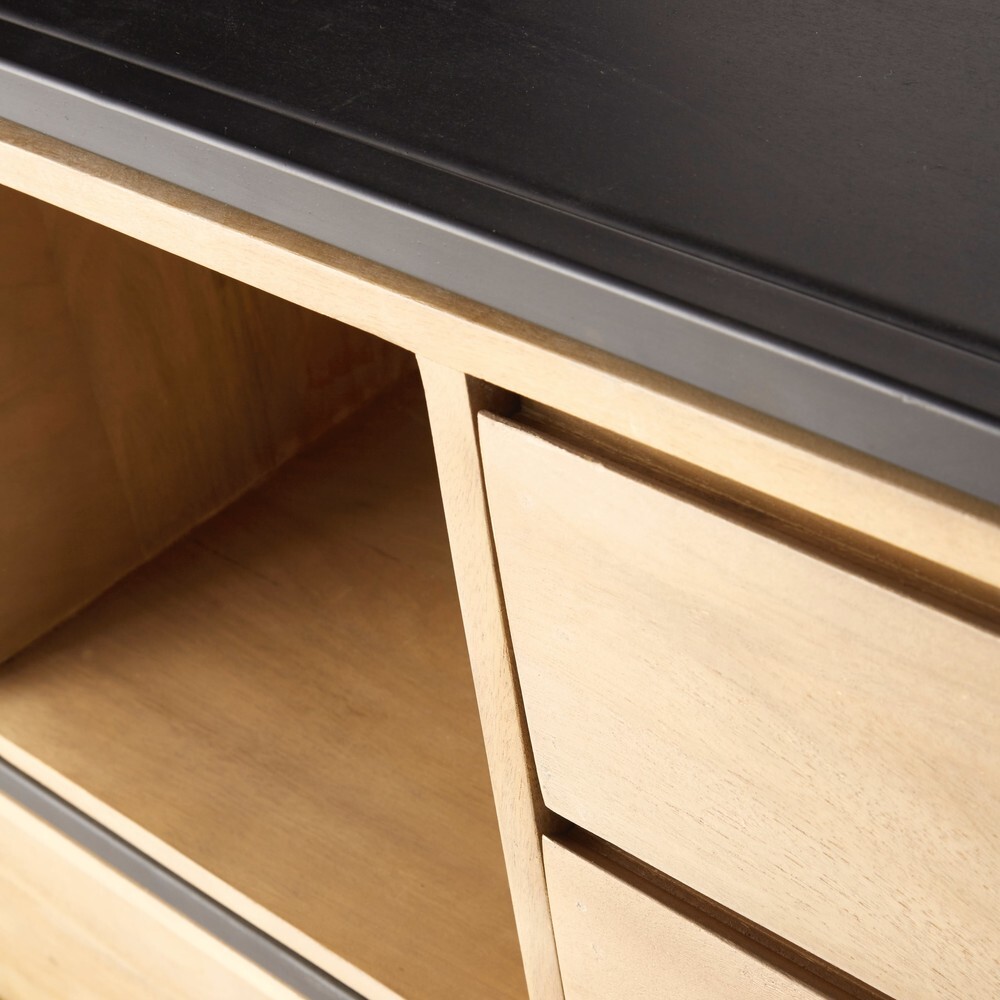 Solid Mango Wood and Black Metal 2-Door 1-Drawer Sideboard – image 5