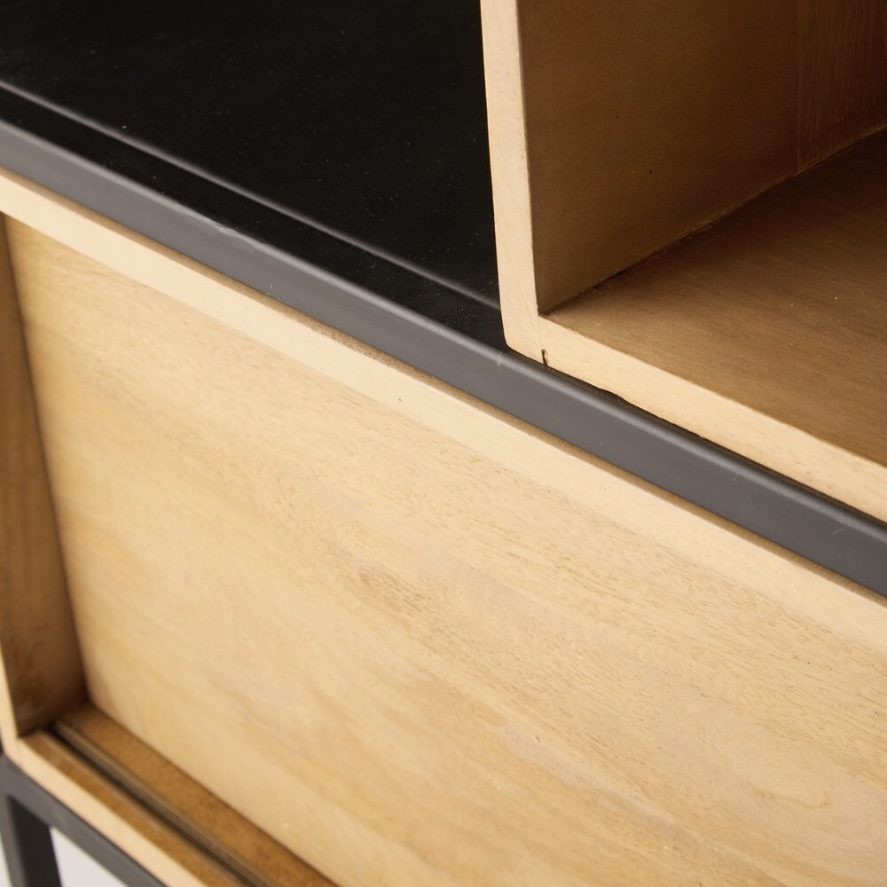 Solid Mango Wood and Black Metal 2-Door 1-Drawer Sideboard – image 6