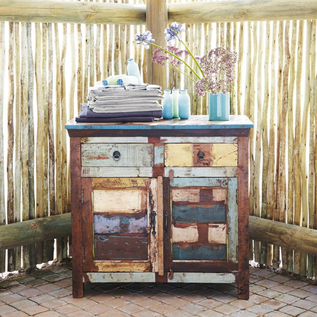 CALANQUE - Recycled wood sideboard, multicoloured W 90cm – image 5