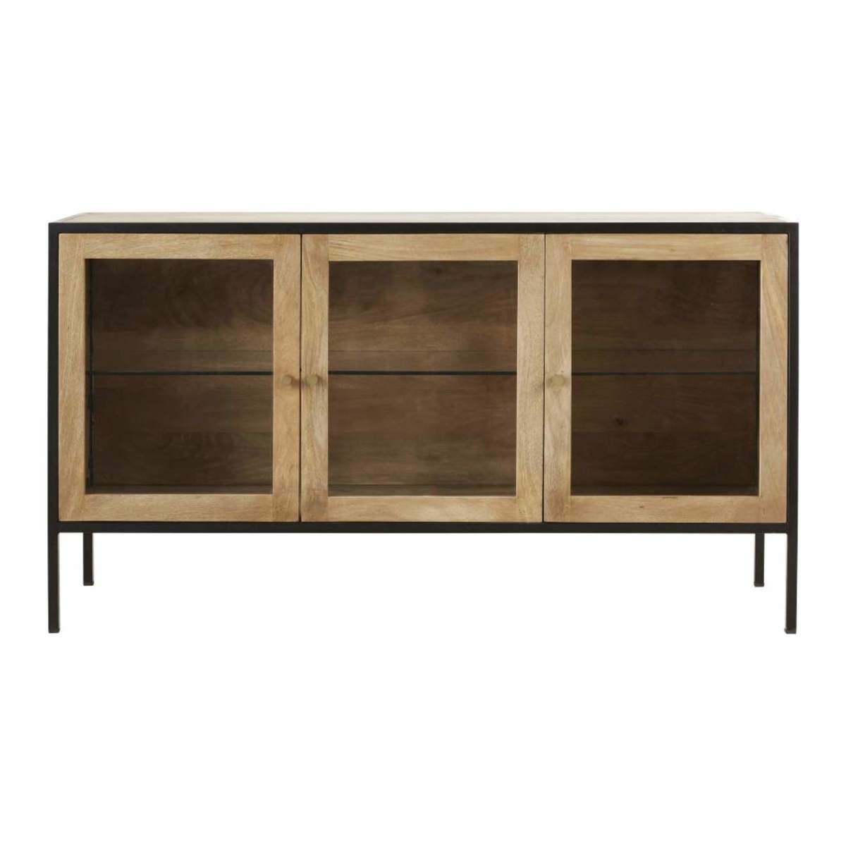 Solid Mango Wood and Tempered Glass 3-Door Sideboard Junter – image 1