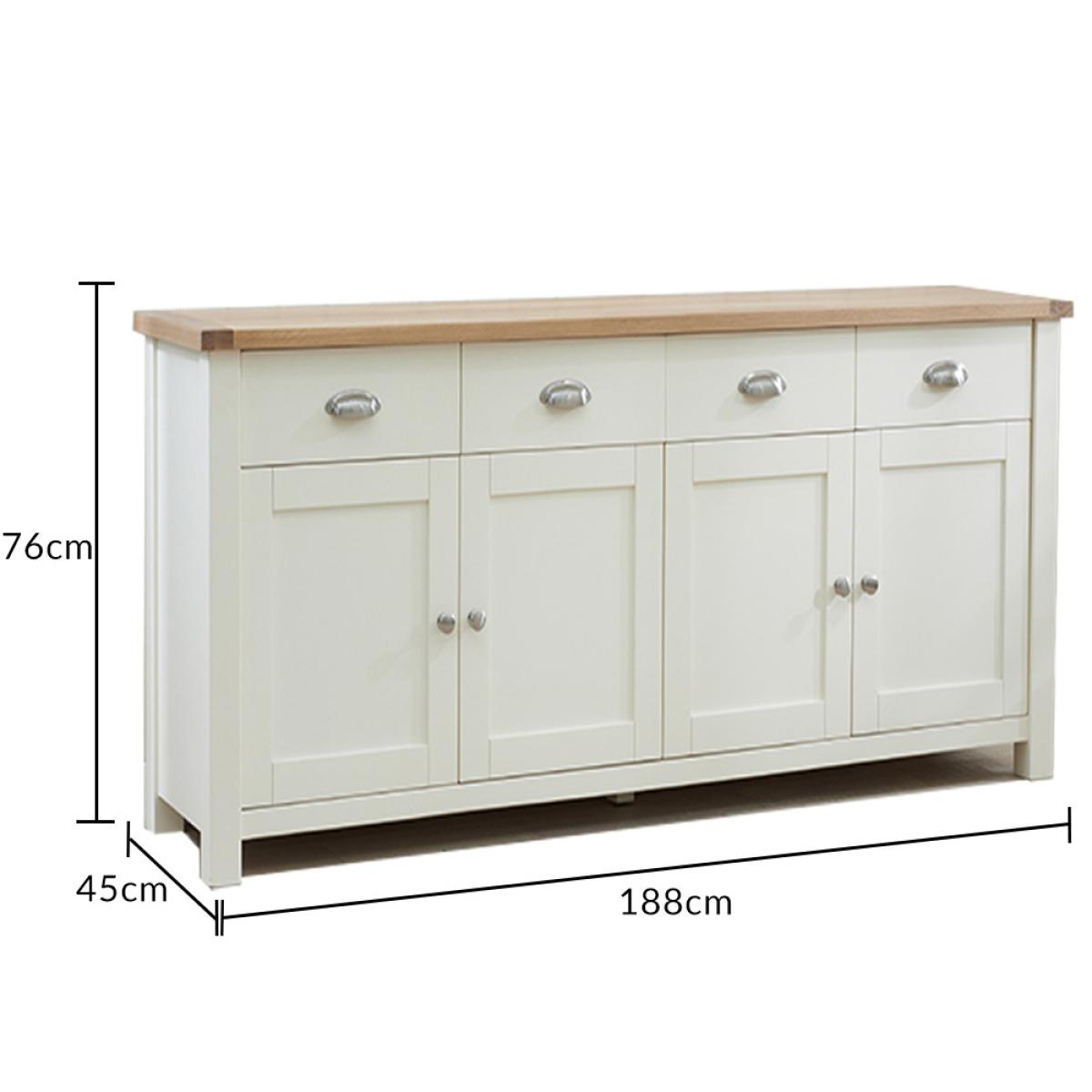 Somerset 4 Door 4 Drawer Oak and Cream Sideboard – image 9