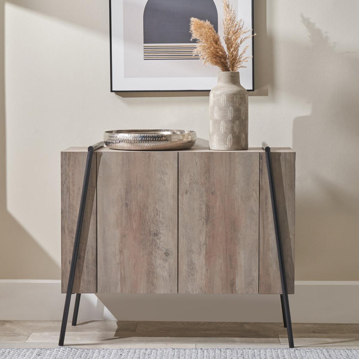 Olivia's Maya Light Brown Wood Veneer and Black Metal 2 Door Sideboard – image 7