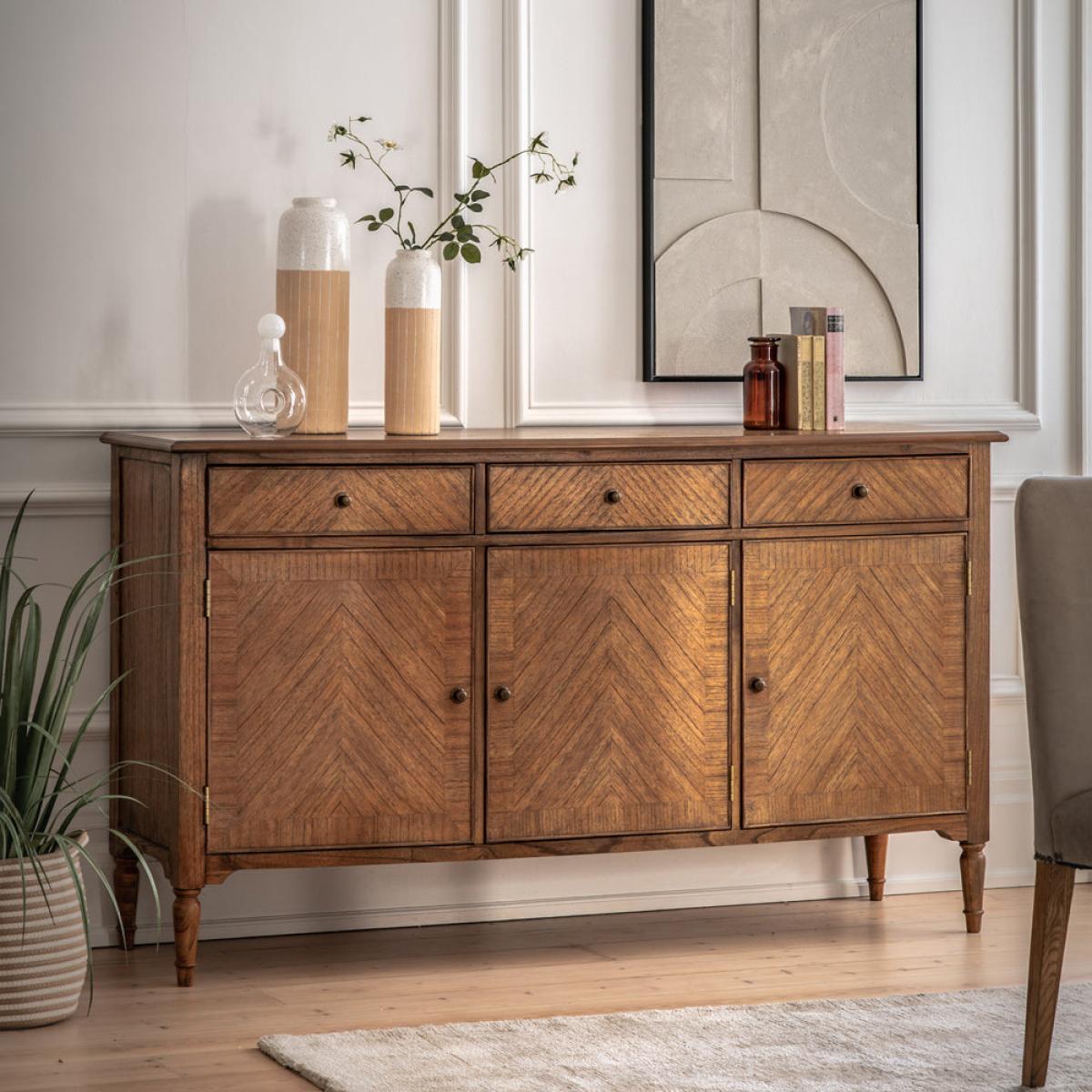 Gallery Interiors Highgate 3 Door 3 Drawer Sideboard in Natural Wood – image 4
