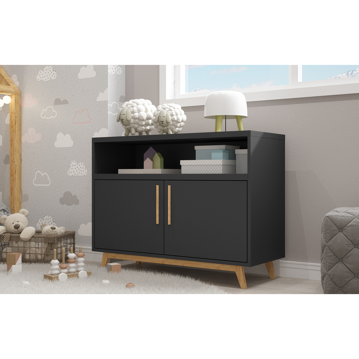 Dakota Black Open Sideboard - 90cm – image 2