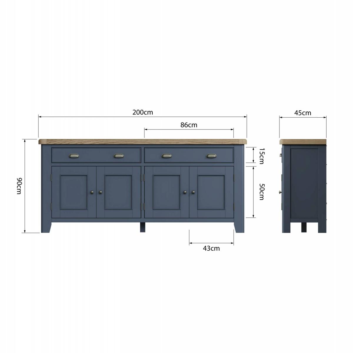Downtown Hexham Painted Blue 4 Door Sideboard – image 8