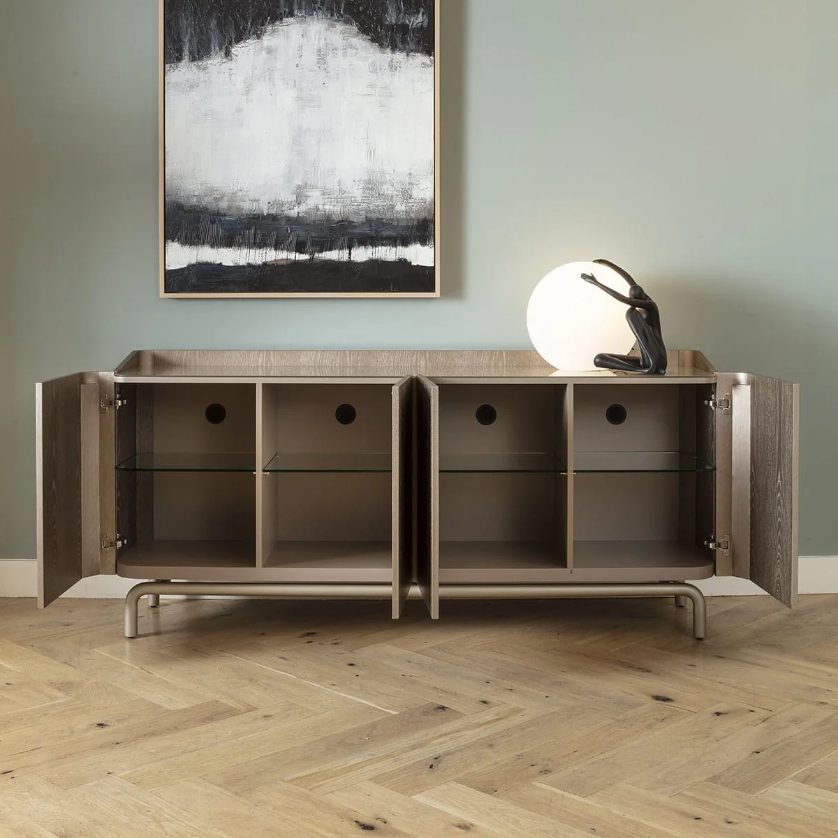 Contemporary Gold Sideboard Buffet Cabinet Champagne Wood Glass 180cm – image 5
