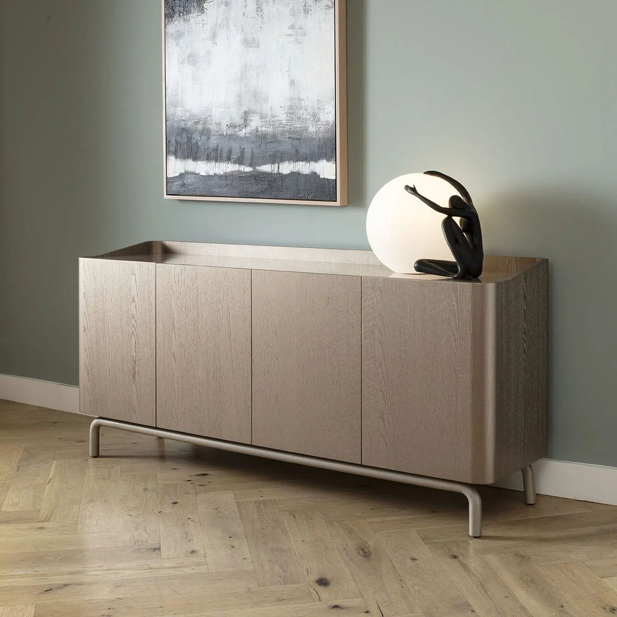 Contemporary Gold Sideboard Buffet Cabinet Champagne Wood Glass 180cm – image 6