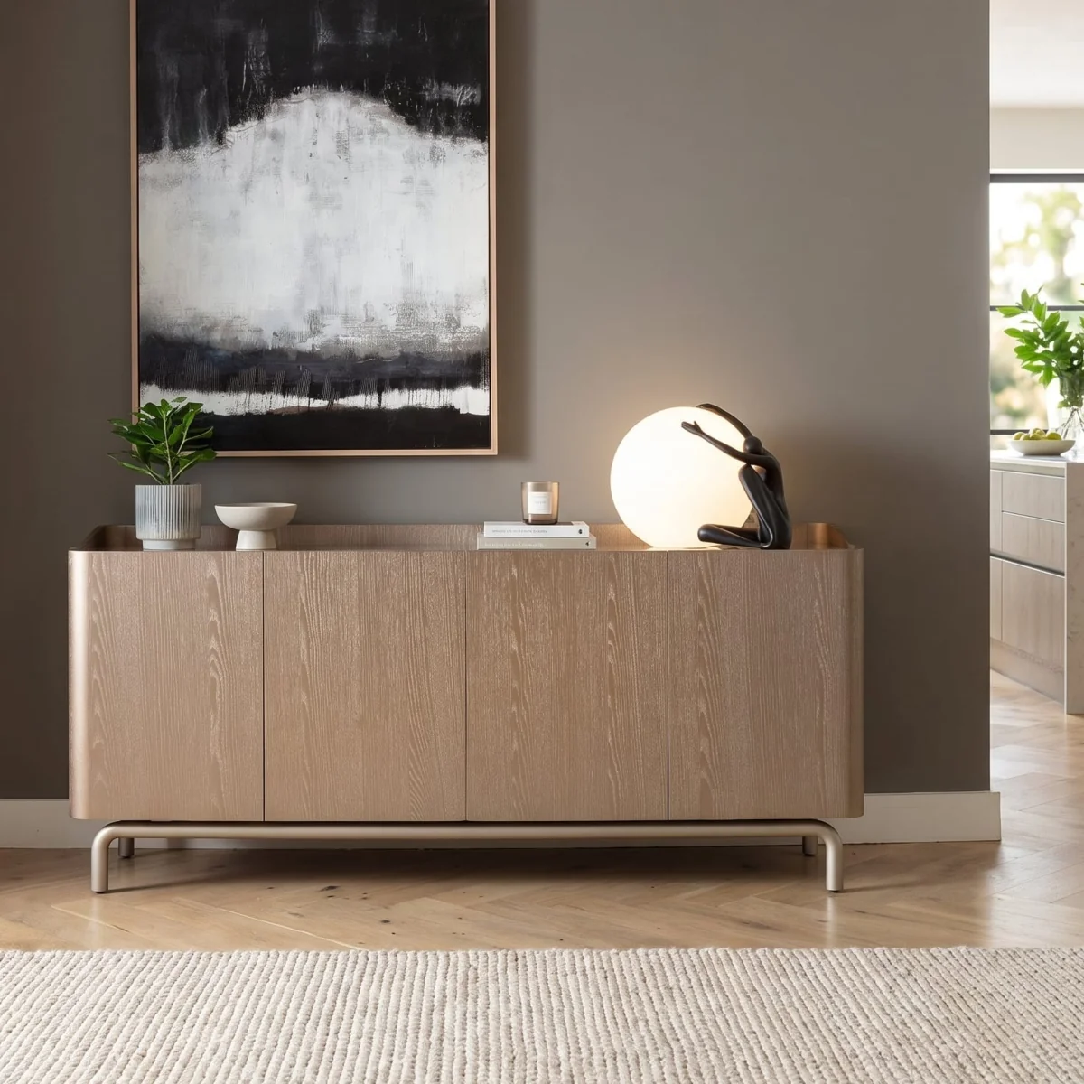 Contemporary Gold Sideboard Buffet Cabinet Champagne Wood Glass 180cm – image 1