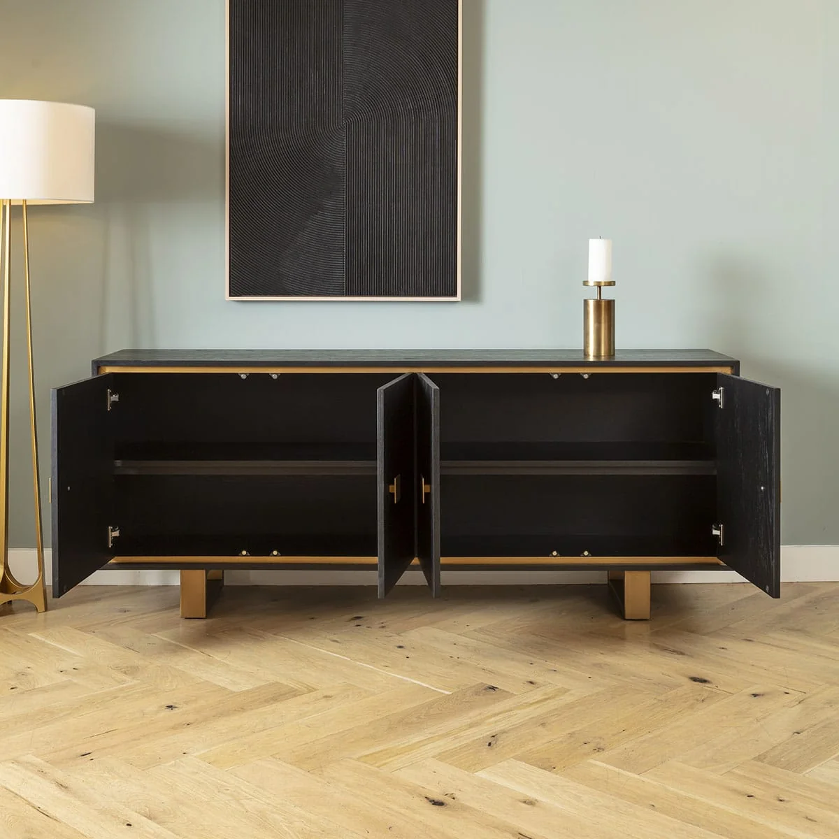 Large Modern Sideboard Buffet Cabinet Black Oak Gold 200cm – image 2