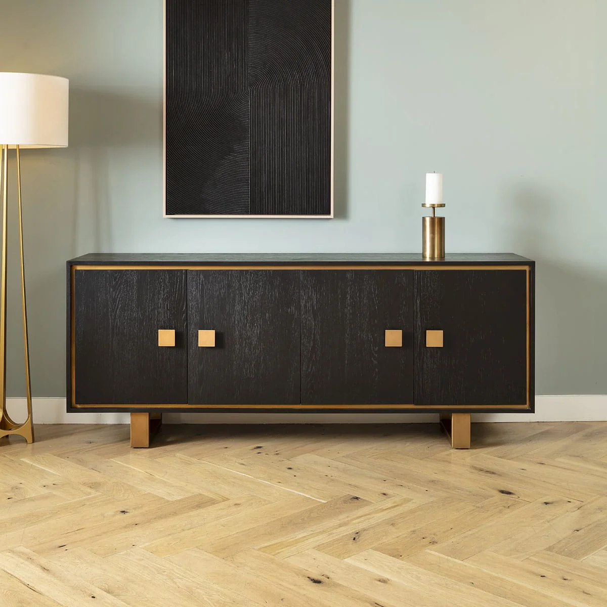 Large Modern Sideboard Buffet Cabinet Black Oak Gold 200cm – image 4