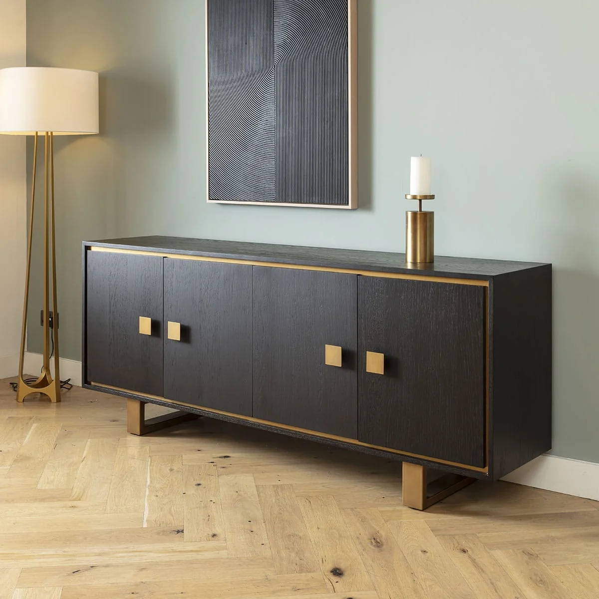 Large Modern Sideboard Buffet Cabinet Black Oak Gold 200cm – image 7