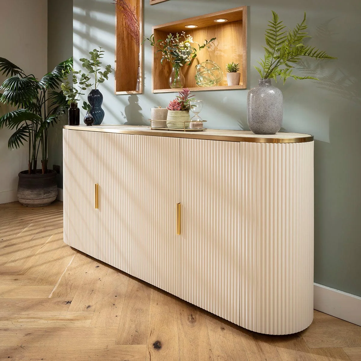 Large Mid Century Modern Sideboard Buffet Cabinet Cream Gold 180cm x 40cm – image 6