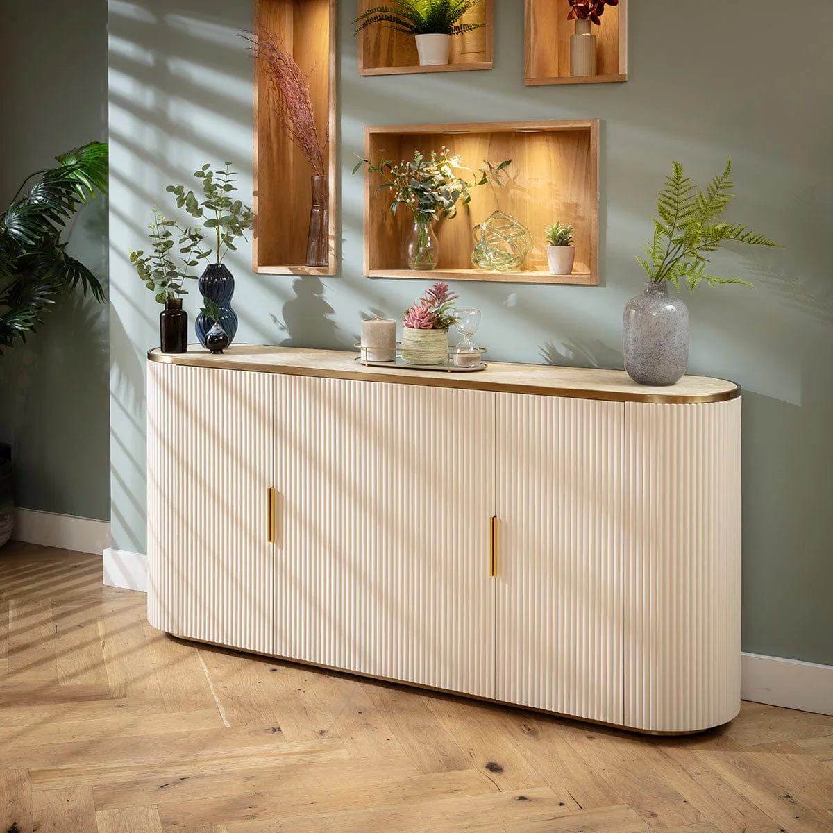 Large Mid Century Modern Sideboard Buffet Cabinet Cream Gold 180cm x 40cm – image 7