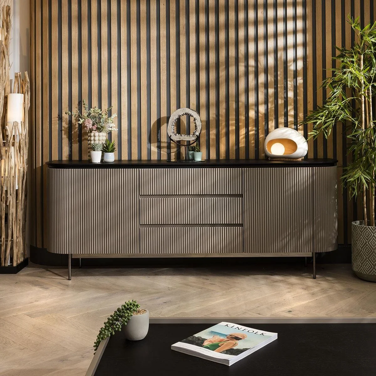 Large Modern Cabinet Mid Century Sideboard Cabinet Buffet Taupe 210cm – image 2