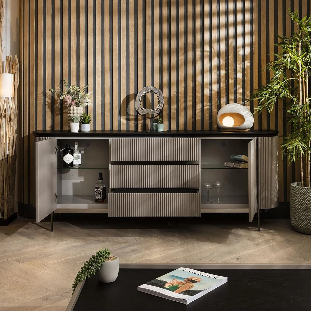 Large Modern Cabinet Mid Century Sideboard Cabinet Buffet Taupe 210cm – image 3